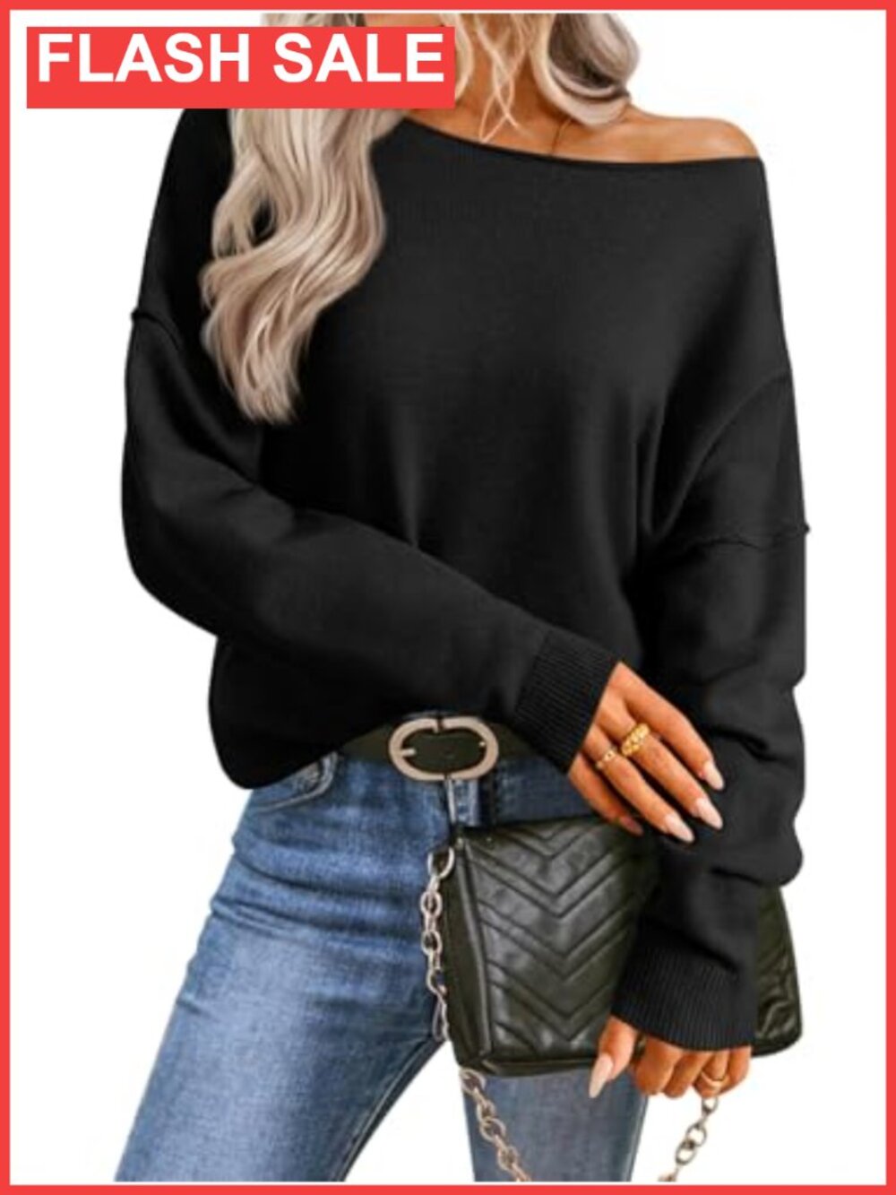 Off Shoulder Pullover Sweater Long Sleeve Knit Top Fall Layering